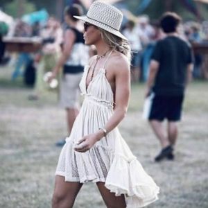 NEW Strappy Tie Halter Ruffle Mini Dress Off White Cream Ivory
